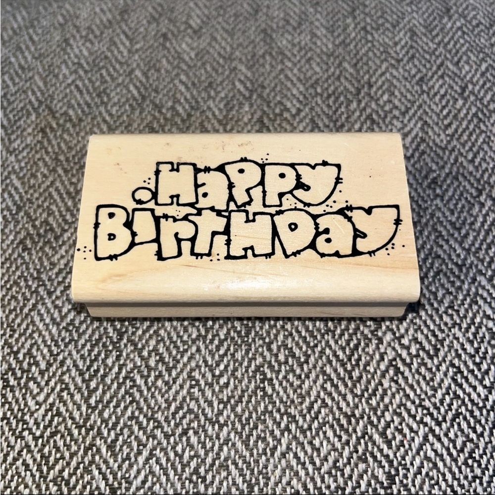 2000 Vintage Wood Rubber Stamp Happy Birthday Stamp RARE HTF Stamp RETIRED